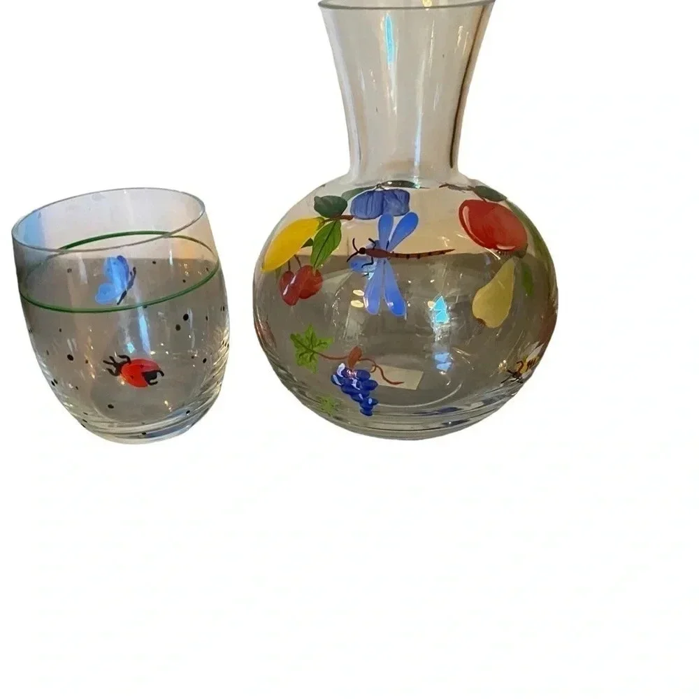Royal Danube hand painted crystal tumble up bedside water carafe set